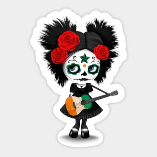 Sugar Skull Girl Playing Ivory Coast Flag Guitar Sticker